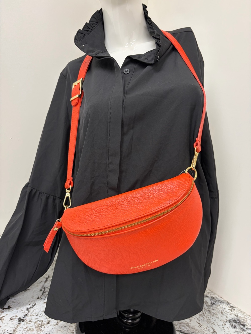 Viola Castillani Orange Pebbled Leather Crossbody Saddle Bag